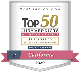 Top 50 Jury Verdicts in California 2020, TopVerdict.com, awarded to RMD Law LLP